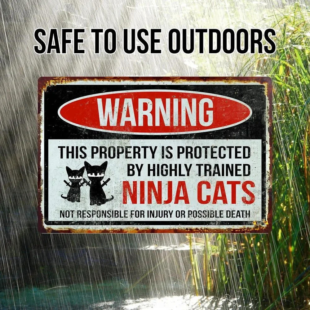 Funny Warning Aluminum Sign Ninja Cats Property Protected 8x12 Metal Sign